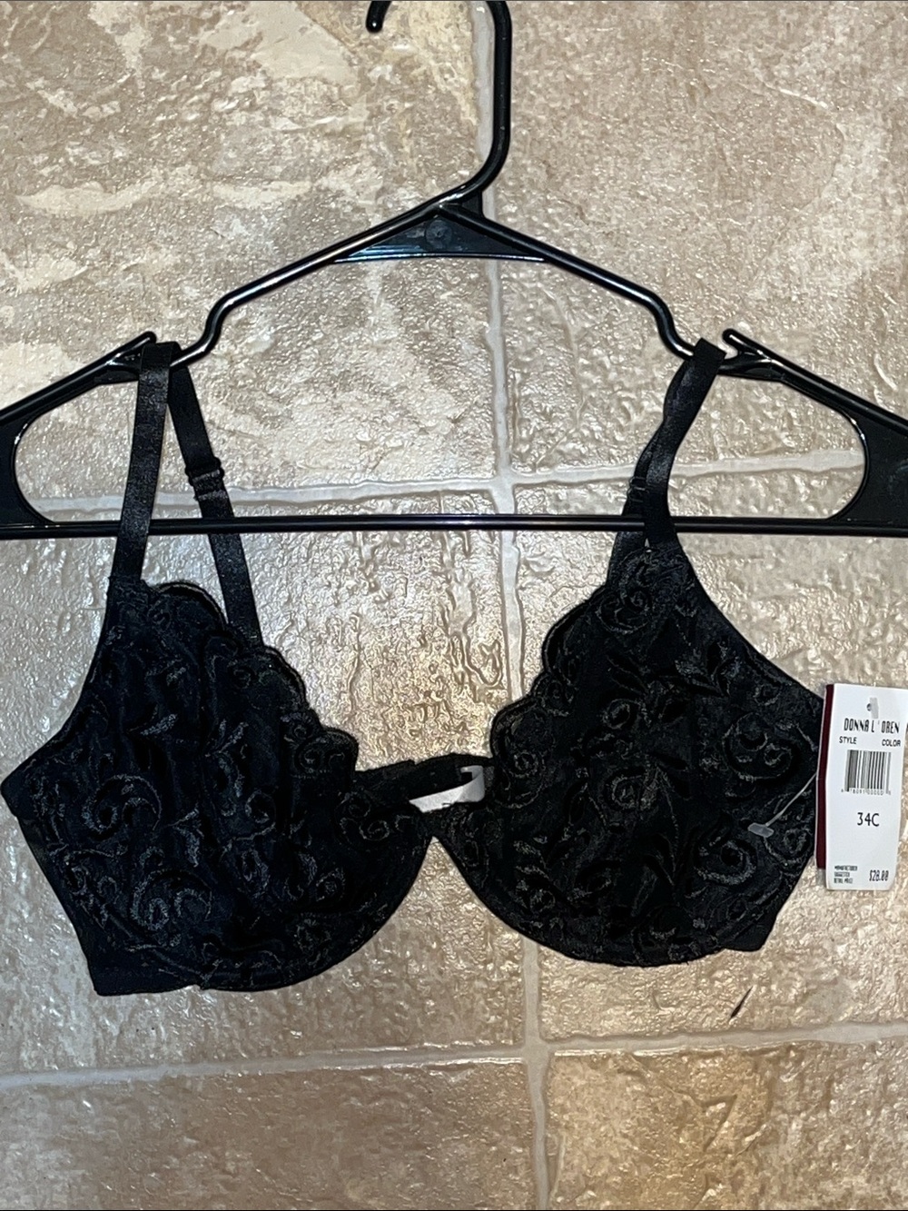 NWT Donna L’oren Black Floral Lace Underwire Bra with Sculpted Cups - 34C
